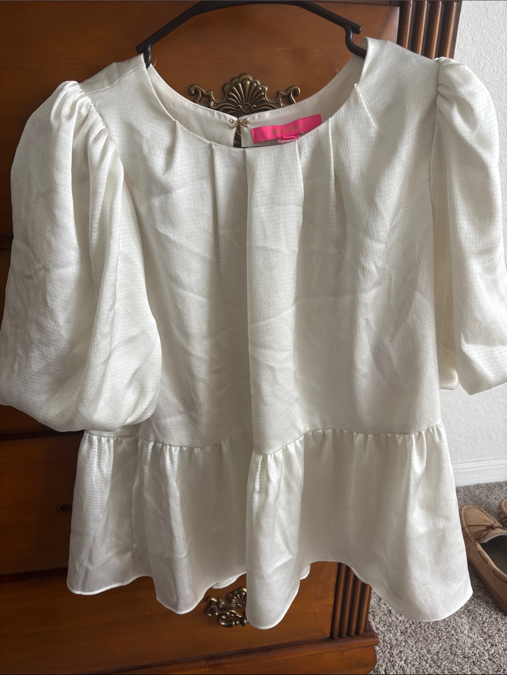 Lilly Pulitzer Ivory Puff-Sleeve Peplum Blouse